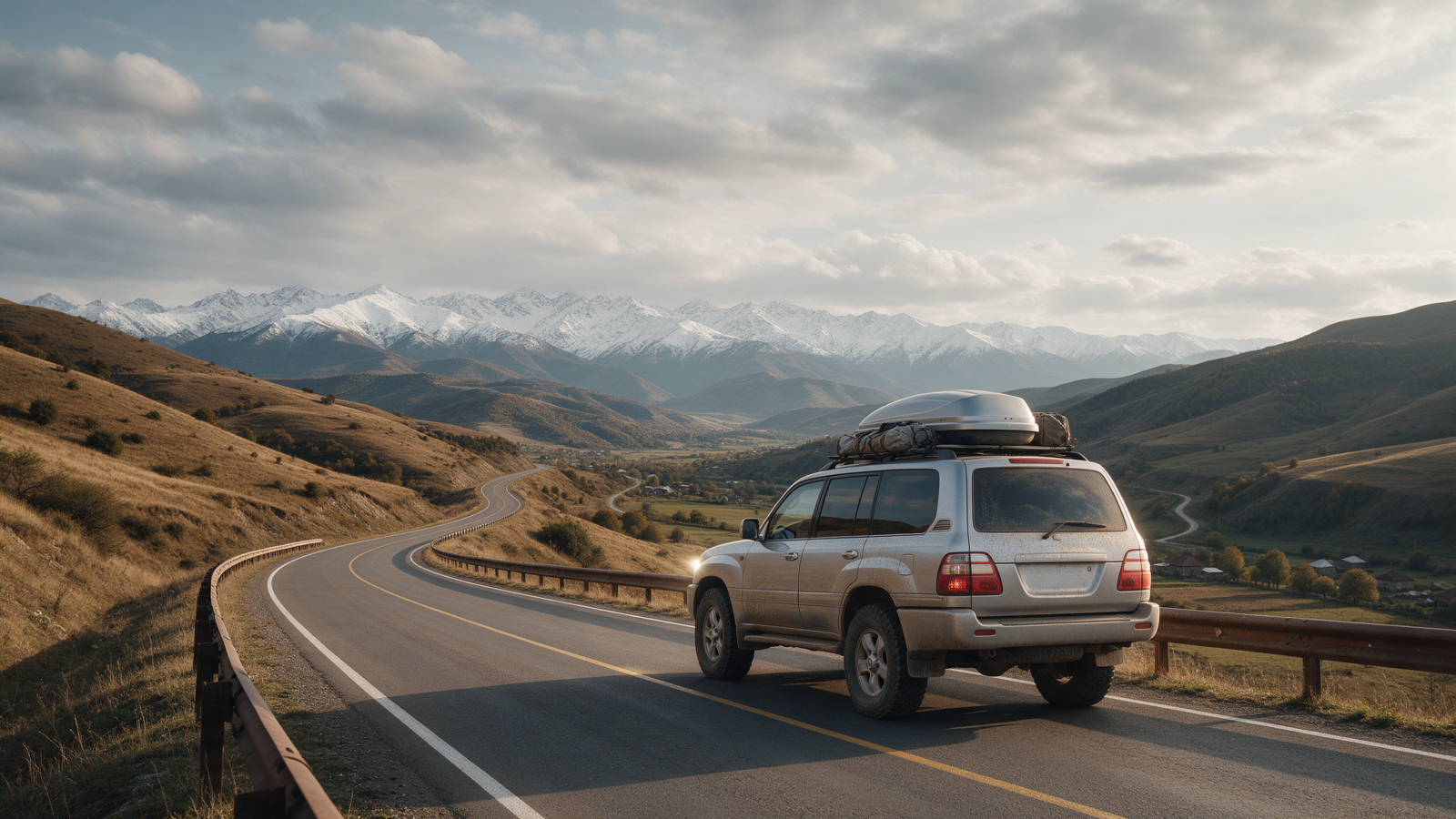 Rental SUV on the open road toward the Armenia-Georgia border