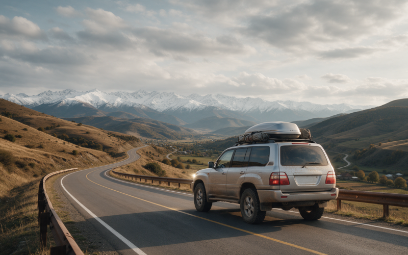 Rental SUV on the open road toward the Armenia-Georgia border