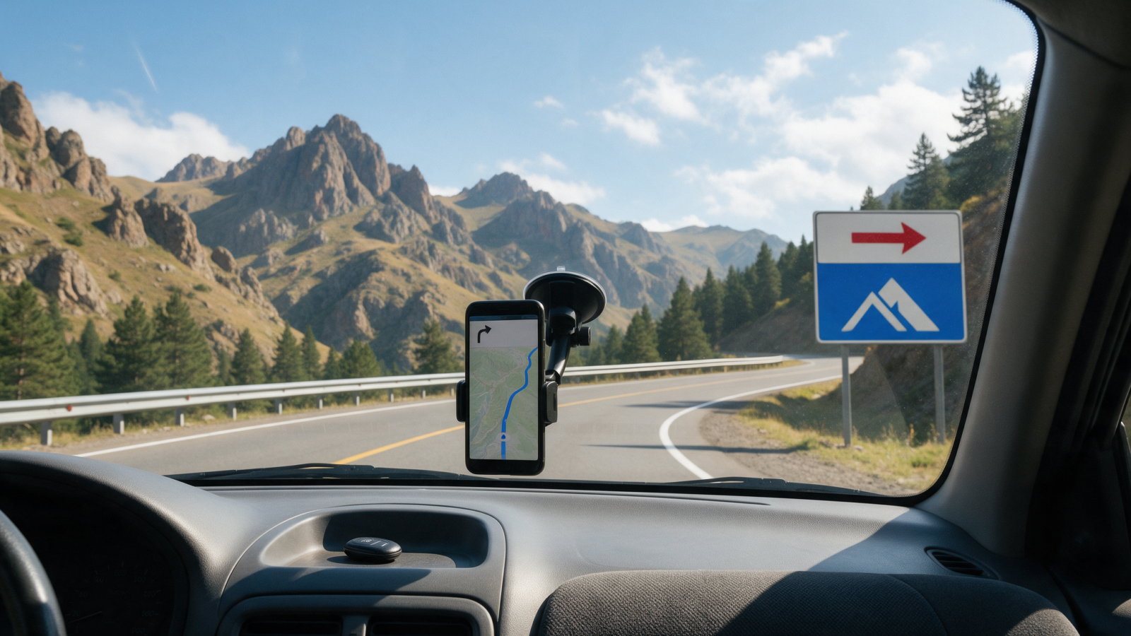 GPS navigation and road sign while driving in Armenia