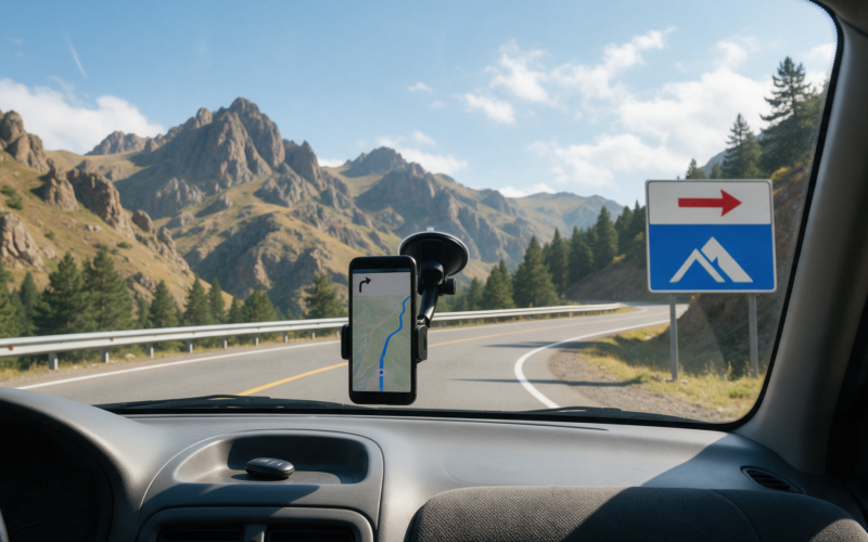 GPS navigation and road sign while driving in Armenia