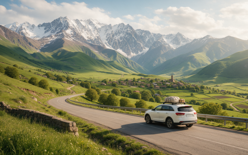 SUV on a scenic self-drive road trip through Armenia