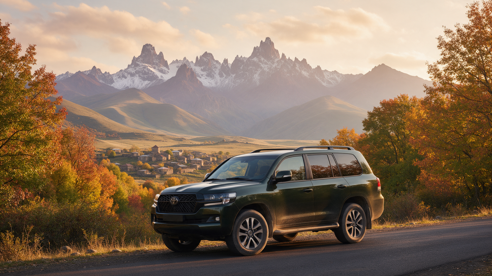 Rental car on an Armenian road in autumn, seasonal travel guide