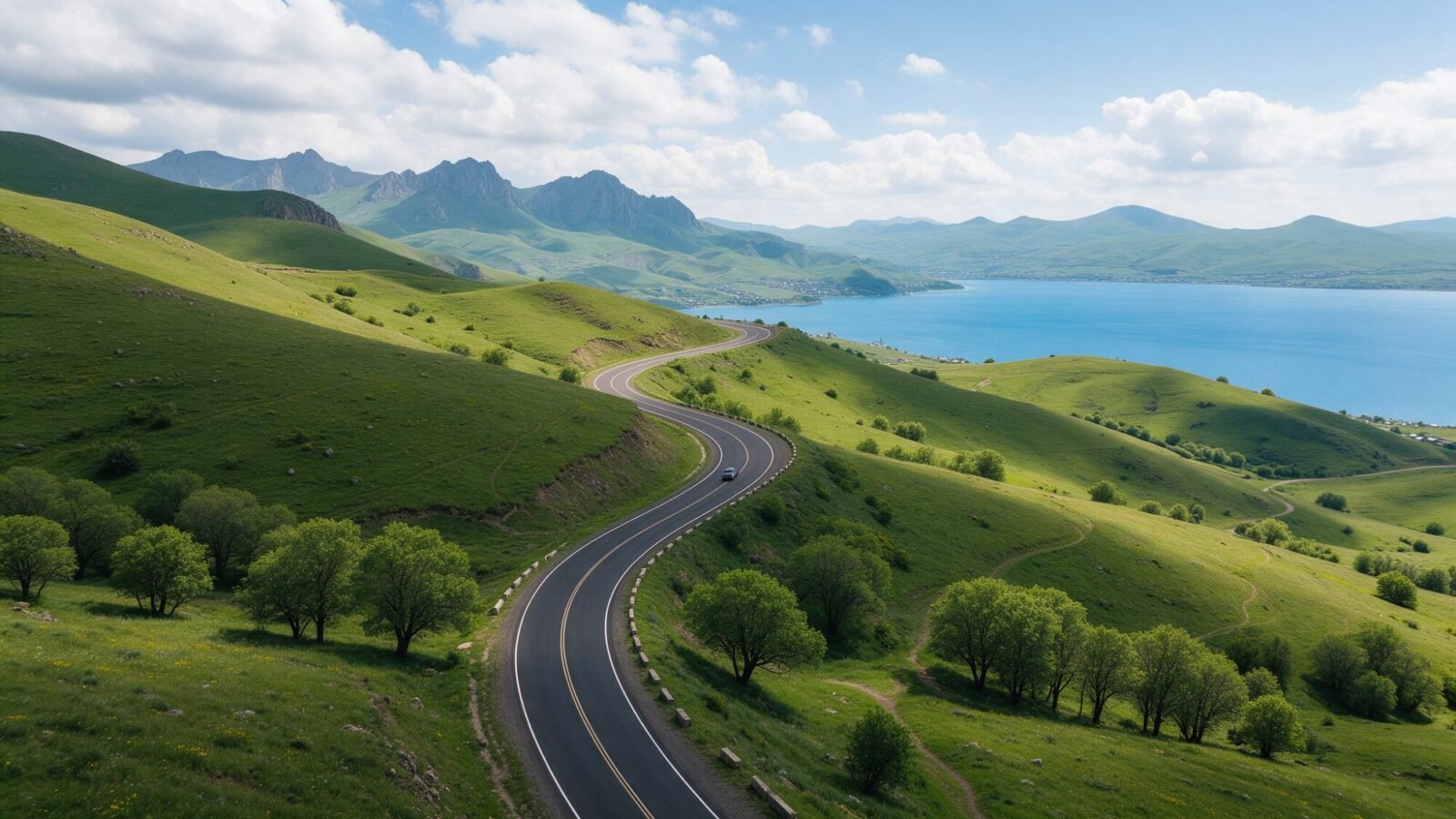Winding mountain road in the Armenian highlands near Lake Sevan