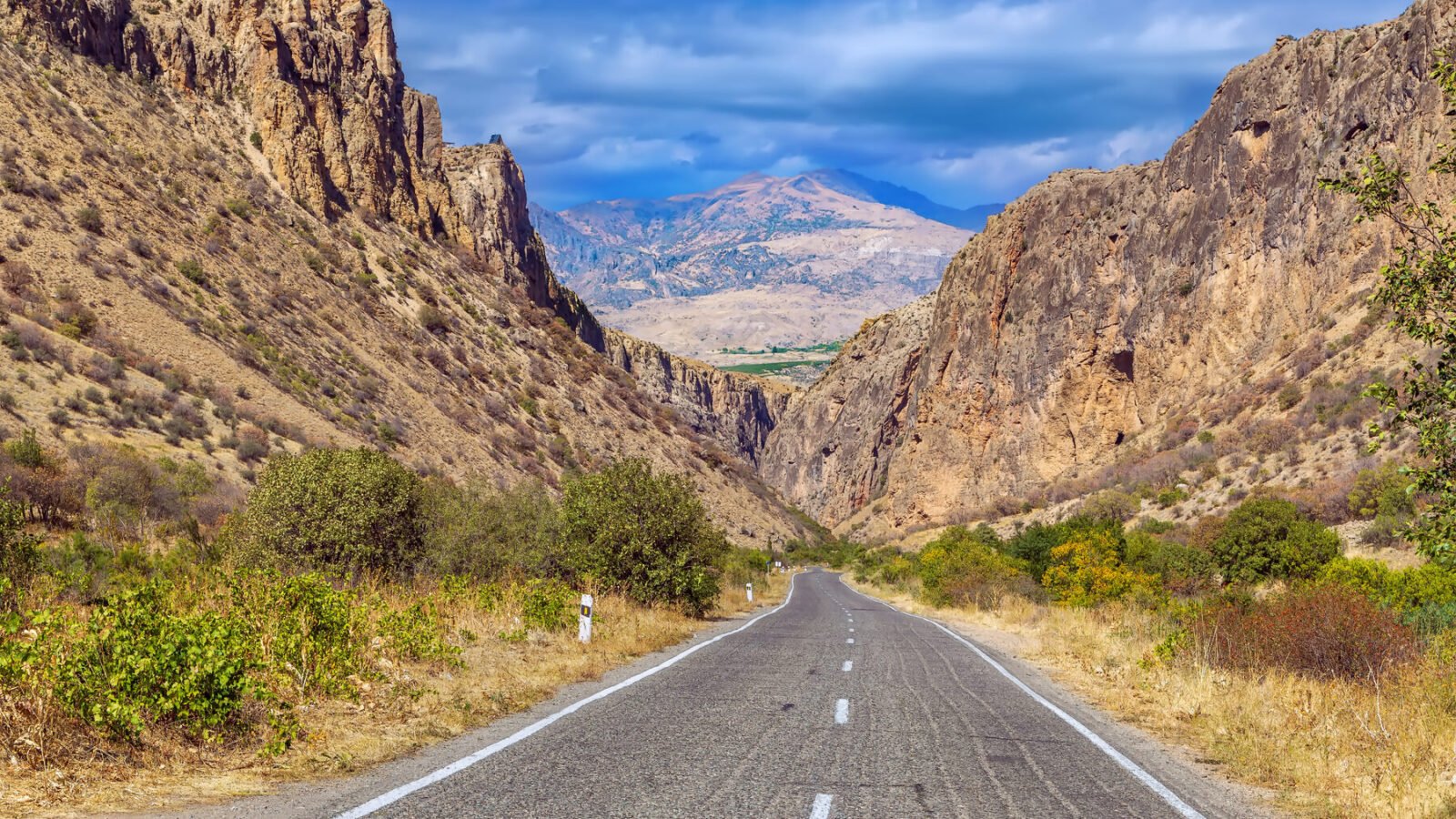 A road winding through the Amaghu river gorge in Armenia