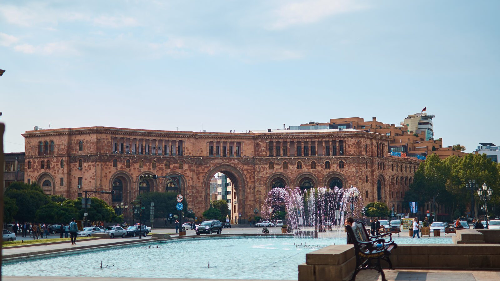 Fountain and historic buildings in central Yerevan